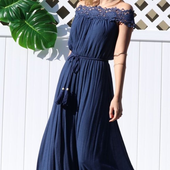 NAVY OFF THE SHOULDER MAXI - Picture 3 of 3